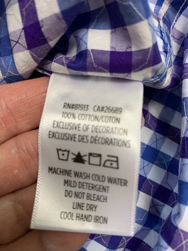 Robert Graham Shirt Men XL Purple Blue Check Flip Cuff Classic Fit Career - Picture 4 of 7