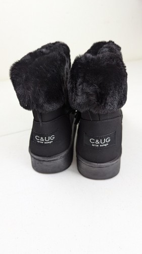 C&UG Women's Fur Boots Black Suede Ankle Tassel Winter Sz 9 Faux Flat Round Toe - Picture 4 of 9