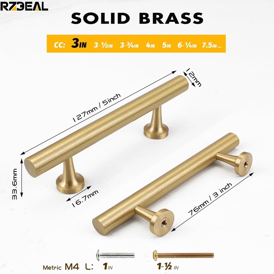 2Pack 3 Inch Kitchen Handles Solid Brass Pulls Round