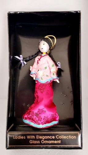 Ladies with Elegance Blown Glass Ornament Traditional Chinese Dress Asian NIB - Picture 3 of 8