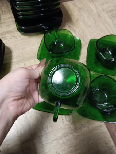 Set Of 4 Cup And Saucer Vintage Anchor Hocking Charm Forest Green - Picture 3 of 22