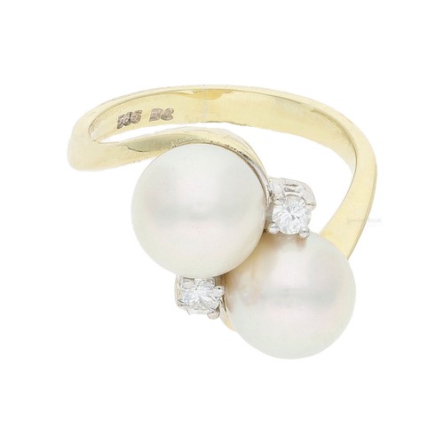 Ring 585/000 (14 Karat) Gelb- und Weißgold mit Brillanten und Akoya Zuchtperle, - Bild 2 von 8