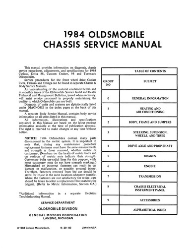 1984 Oldsmobile Shop Manual - Cutlass Supreme, Delta 88, 98, Toronado - Picture 2 of 4
