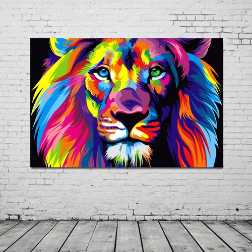 LION COLOURFUL DEEP FRAMED CANVAS WALL ART PRINT POSTER ABSTRACT PICTURE DECOR - Picture 3 of 5