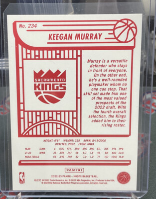 2022-23 Panini NBA Hoops Keegan Murray #234 Red Back Rookie