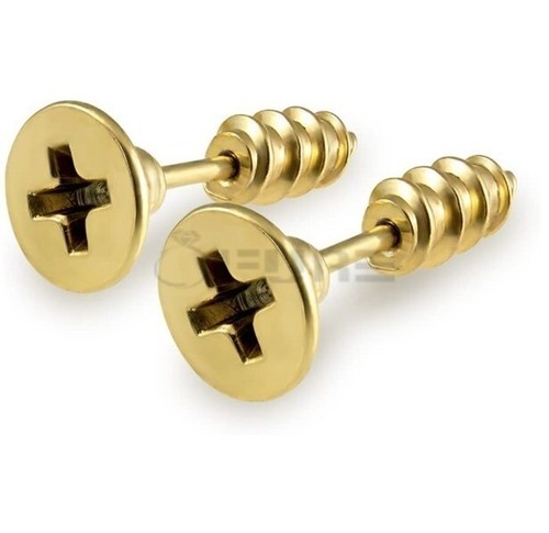 Cartilage Helix Tragus Gold Screw Shape Sleeper Stud Earrings Surgical Steel UK - Picture 6 of 12