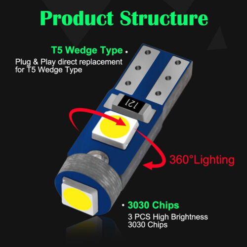 20x T5 74 17 37 W3W LED Instrument Panel Cluster Dash Gauge Light Bulbs + Socket - Picture 11 of 20