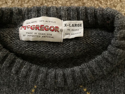 Vintage McGregor Men’s XL Gray Wool Acrylic Argyle Crew Neck Pullover Sweater - Picture 2 of 5