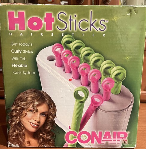 NEW CONAIR Hot Sticks Hair Setter 14 Flexible Rollers Curlers Pink & Green HS18G