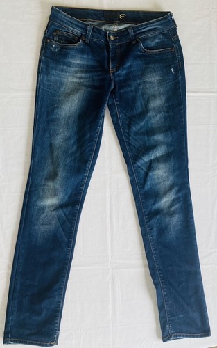 JUST CAVALLI Women's Distressed Navy Blue Denim Jeans Size 30/44 Made In Italy