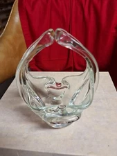 Vintage heavy glass basket shaped ashtray 2 rests height about 7.25in widest 