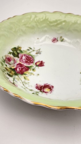 Vintage China Vegetable Serving Bowl Rose Transferware Green 10" - Picture 6 of 7