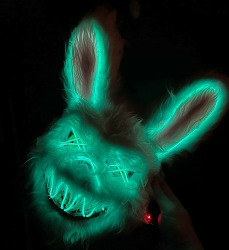 Halloween Cosplay Maske LED Leuchtdraht leuchtet grün gruselig weich Hase Unisex Maske - Bild 1 von 5