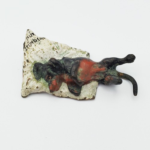 Seltene antike Miniatur kaltbemalte österreichische Bronze Dackel Kissen signiert ??B - Bild 1 von 7