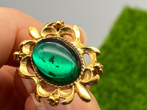 Vintage Beautiful Jewel Look Green Glass & Gold Plated Scarf/Tie Pin - Picture 11 of 12