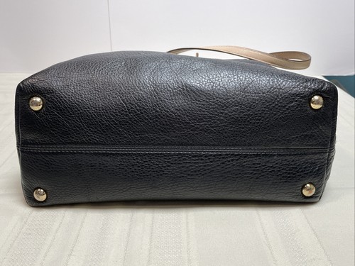 MICHAEL KORS Jet Set Large Pebbled Black Leather Shoulder Bag Tote Tan Handles - Picture 7 of 15
