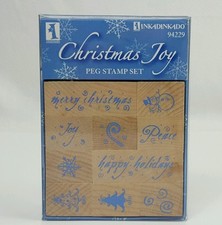 Inkadinkado Holiday Stamp Set 10 Wood Mounted Rubber Stamps Merry Christmas