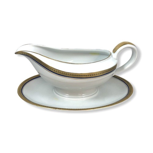Rosenthal Continental Electra Gravy Boat Attached Underplate Blue Gold Germany - Picture 1 of 9
