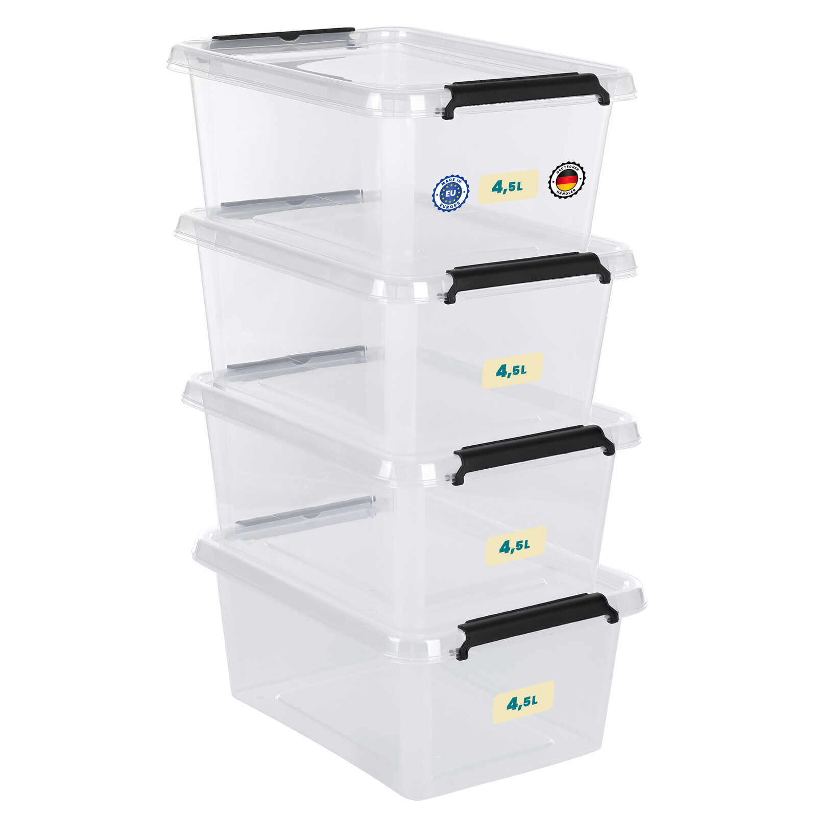 Aufbewahrungsbox mit Deckel 4er Set Kunststoffbox Stapelbox Lagerbox Regalbox