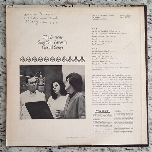 THE BROWNS / THE OLD COUNTRY CHURCH (LP, 1967) RCA VICTOR RECORDS #LSP-3798 - Picture 2 of 4