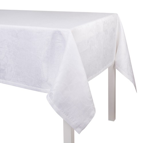White Linen Tablecloth 69x126 jacquard woven in France Tivoli by LJF - Picture 2 of 3