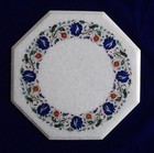 18" Marble Corner Table Top Lapis Inlay Floral Art For Home Decor And Garden