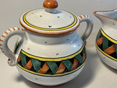 Vintage Sugar Bowl and Creamer. Ceramic Made in italy. Venezia Florio. - Picture 2 of 7