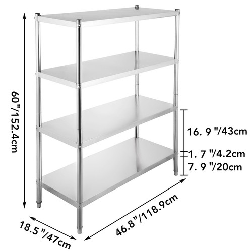 VEVOR Estanteria 4 Baldas 120x48x155cm Mueble de Almacenaje Acero Inoxidable - Imagen 12 de 12