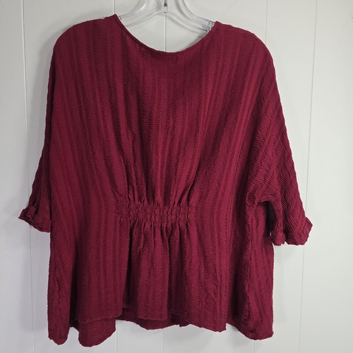 Top Agnes Orinda para mujer 2X rojo texturizado cintura caída elástico campesino fruncido acogedor - Imagen 2 de 10