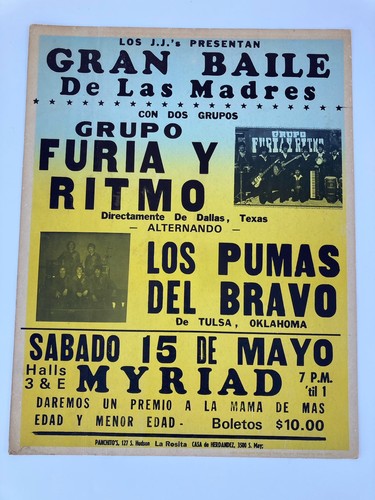 Grupo Furia y Ritmo - Los Pumas Del Bravo  Promotional Colorcraft Poster Tex Mex - Picture 1 of 5