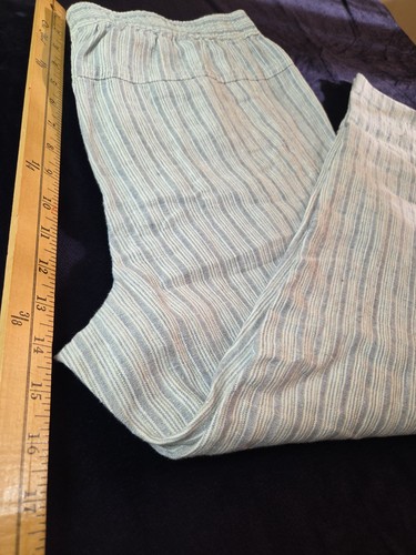 ORVIS 100% Linen Pull On Striped Light Blue Women's Size M Ankle Pants - Picture 6 of 8