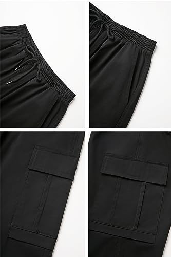 Mens Cargo Pants Casual Drawstring Joggers Cotton Work Sweatpants Large Black - Picture 6 of 7