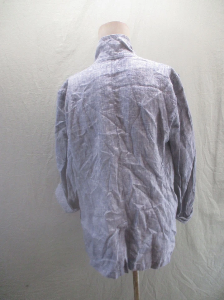 Blazer CASLON Talla M Mujer Azul 100% Lino Manga Ajustable Frente Abierto Chic 898 Foto 4 de 4