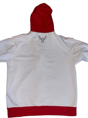 Chicago Bulls Adidas White Red Jacket Full Zip Hoodie Mens XL Jordan - Picture 2 of 10