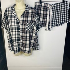 Victoria's Secret Cotton Short Sleeve Top  Short Plaid PJ Set Size L Pink White
