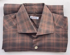 KITON MEN  S SHIRT, Brick Red-Black-Brown Plaid Cotton US 15.75-40 NEW