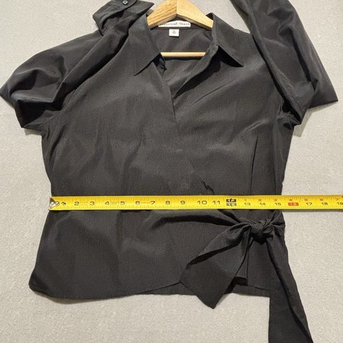 JOSEPHINE CHAUS Blouse Women 6 Black Silk Blend Collared Long Sleeve Crop Wrap - Picture 18 of 19