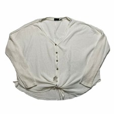 Out From Under UO Oversized Waffle Knit Long Sleeve Thermal Top White Small