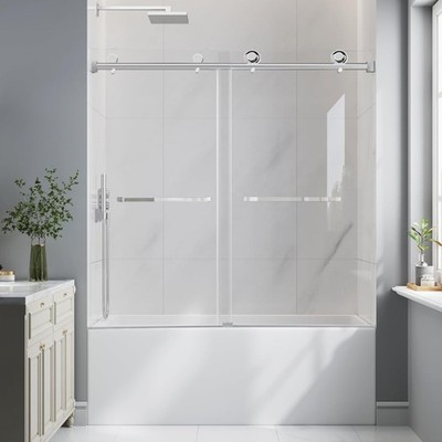 Chrome 4 inch Adjustable Bathtub Shower Door 60''x 62''Tub Shower Door Frameless