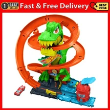 Hot Wheels Toy Car Track Set, City T-Rex Blaze Battle Playset & 1:64 Scale...