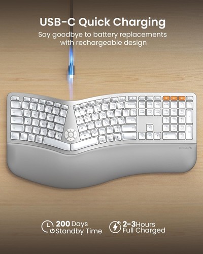 ProtoArc Backlit Bluetooth Ergonomic Keyboard, EK01 Plus Full Size Wireless Spli - Picture 5 of 7