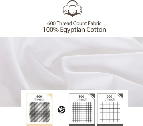 Juego de protectores de almohada 100 % algodón egipcio de 2, 600 hilos tamaño estándar - Imagen 2 de 5