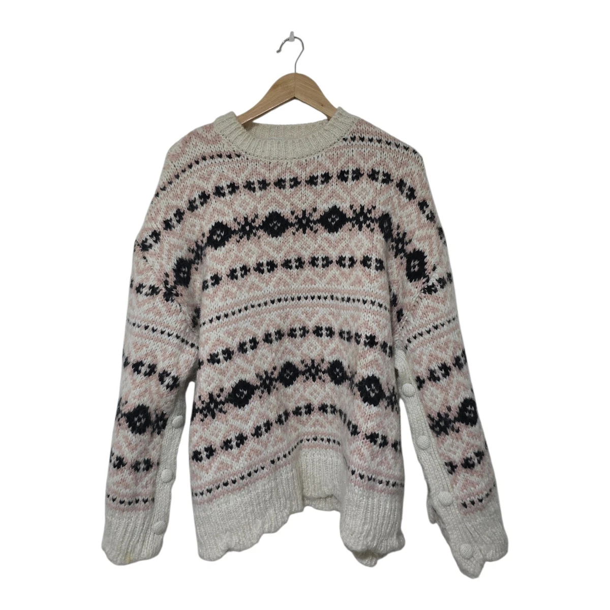 Zara Oversized Alpaca Wool Blend Knit Jumper Nordic Style Fair Isle Pattern M L 