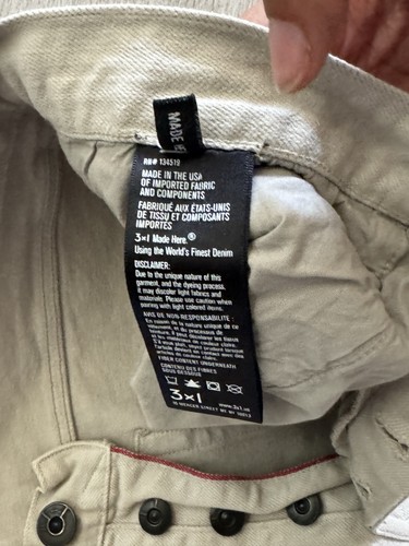 3x1 NYC Slim Fit Jeans 34x32 Stretch Sand Beige Denim Pants Made in USA Selvedge - Picture 3 of 7