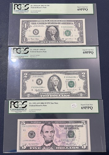 Satz 1 $ 2 $ & 5 $ Star Notes ALLE PCGS 69 PPQ - Bild 1 von 9