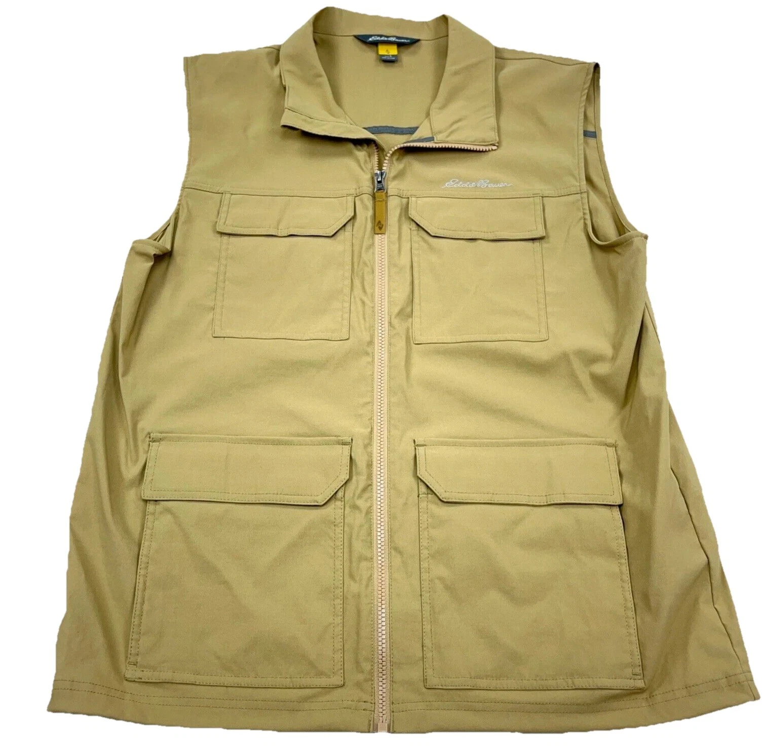 Eddie Bauer Jacket Vest Men Large Brown Tan Windbreaker Field Nylon Hiking Camp