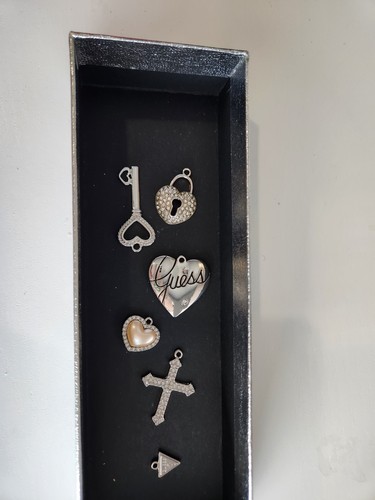 Vintage Guess Charm Bracelet & Extra Charms Rheinstones Heart Key Cross Locket - Picture 5 of 12
