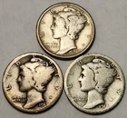 1917 P D S Mercury Dimes (3) Coin Lot, 90% Silver Coins, Great 4 Albums M-17AB21