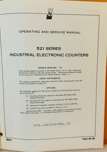 HP 00521-9002 521 Series Electronic Counters Operating & Service Manual. - Picture 2 of 2
