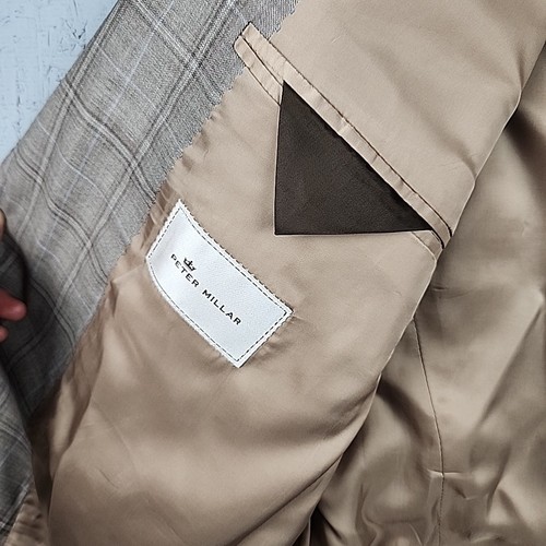 Peter Millar Wool Windowpane Suit Jacket Mens 48r Beige Wool 2 Button Business - Bild 8 von 15